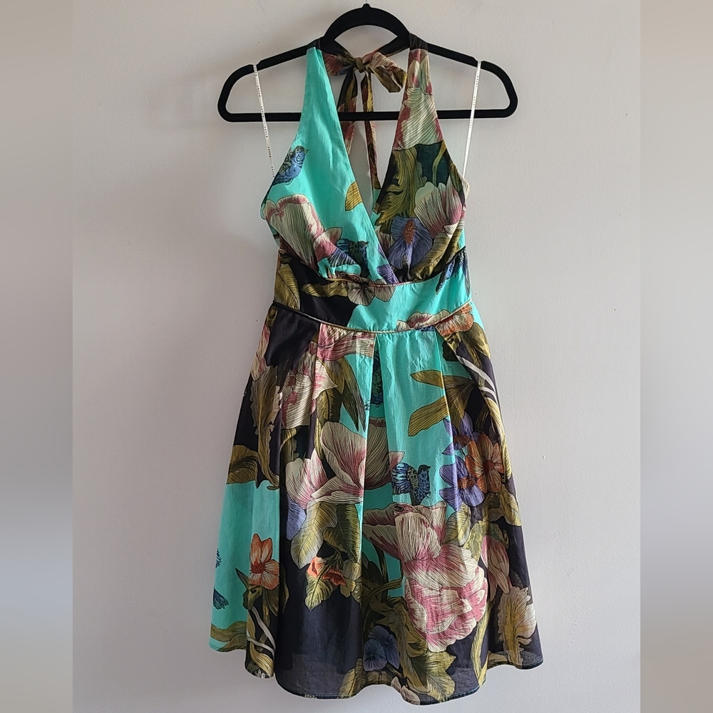 Aryeh Boho Halter Art Print Midi Fit and Flare Dress Size Medium